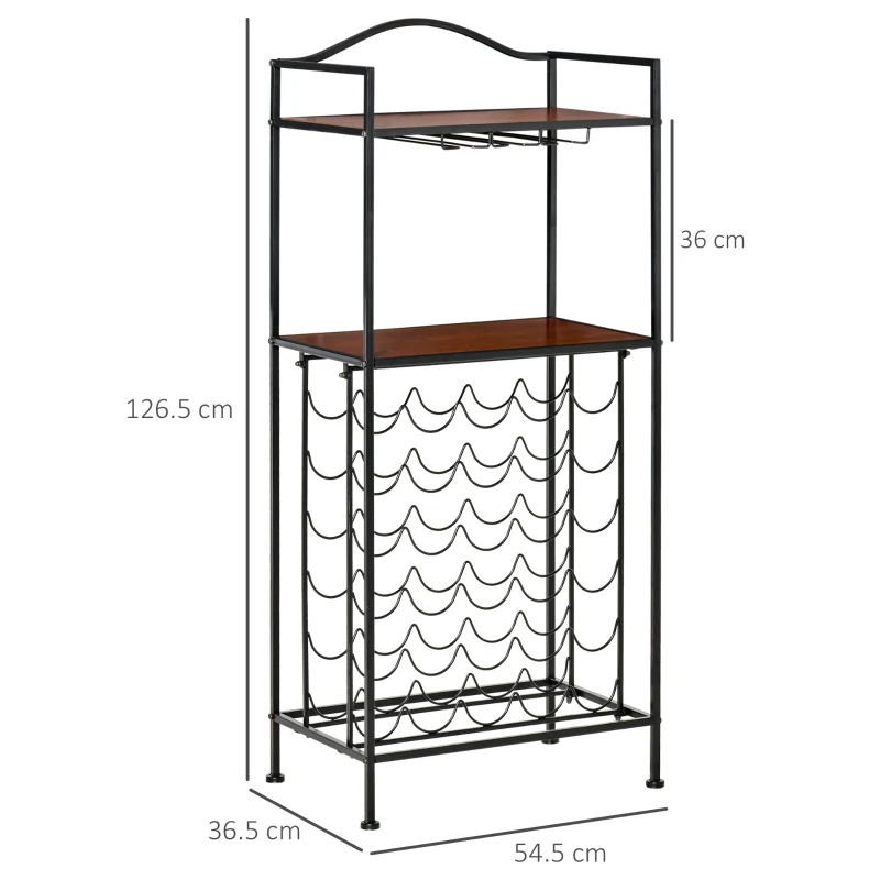 HOMCOM Wine Rack 30 Bottles Display Holder with Table Top & Glass Holders，Free Standing Storage Shelves for Kitchen, Pantry, Cellar, Bar (Dark Brown)