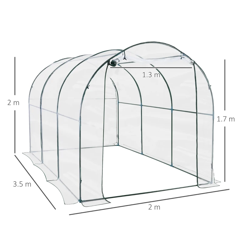 Outsunny Walk-in Polytunnel Greenhouse with Roll-up Door Transparent Tunnel Greenhouse with Steel Frame and PVC Cover, 3.5 x 2m