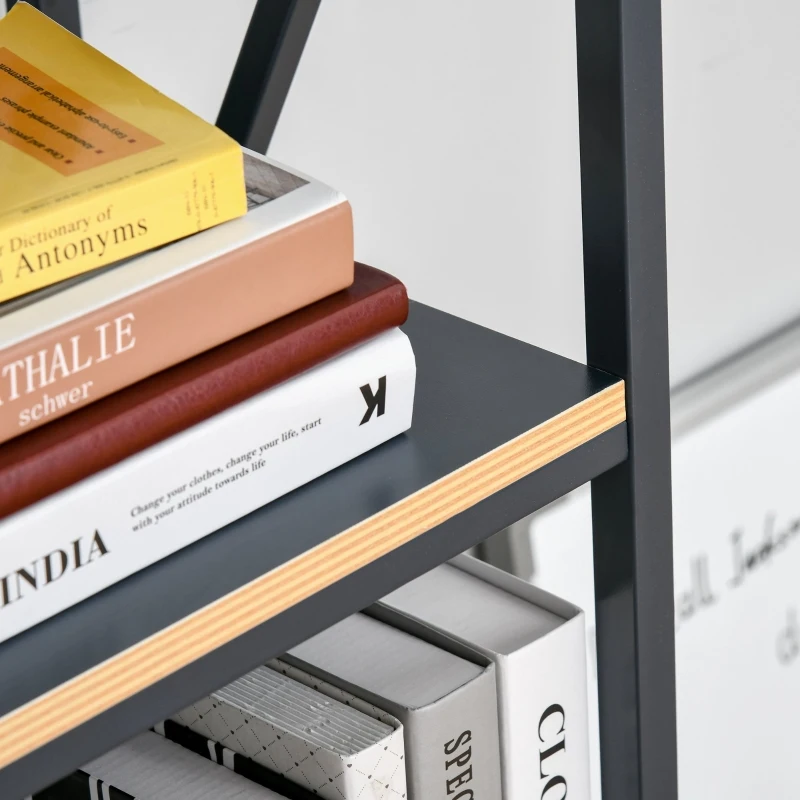 HOMCOM Industrial 4-Tier Bookcase Storage Organizer, Display Rack Open Floor Standing Shelving Unit with Metal Frame for Home Office Study, Blue