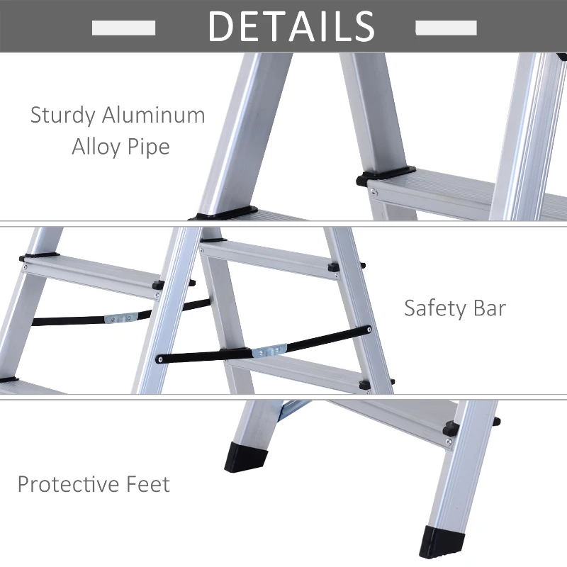 HOMCOM Aluminium Double Sided Step Ladder Folding A-type Household Stepper (5 Steps)