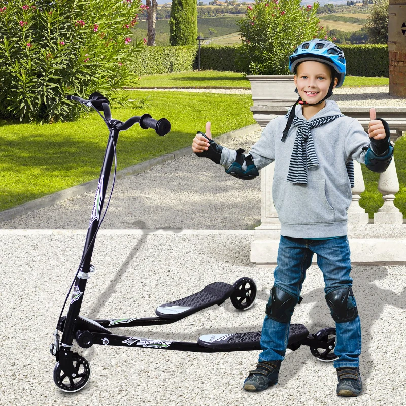 HOMCOM Kids 3 Wheels Foldable Scooter Tri Slider Winged Push Motion for 6+ Black