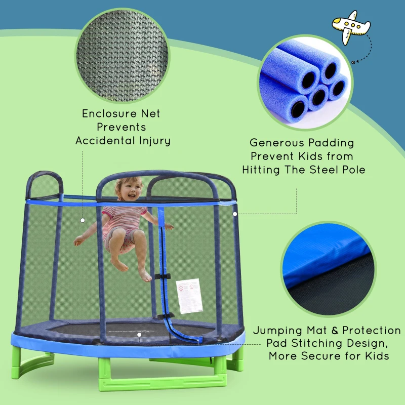 HOMCOM Kids Trampoline Indoor w/ Security Enclosure Spring for 3-12 Years Old Blue