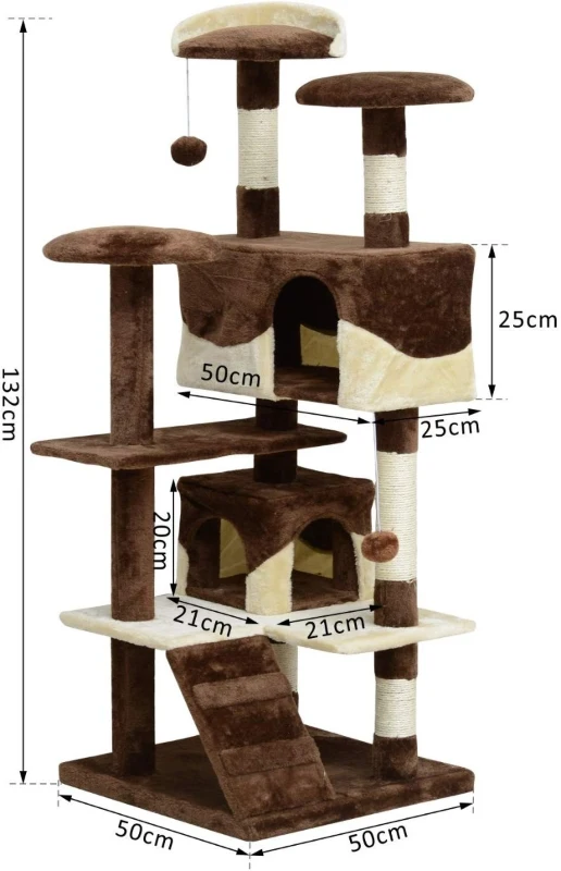 Pawhut Cat Tree Cat Condo W / Kitty Play Hammock-Coffee/Cream