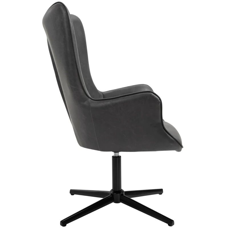 HOMCOM Retro Upholstered Swivel Accent Chair Executive Tufted w/ Metal Base Padding High Back Arms Home Office Comfort Style Seating 74L x 71W x 106H - Black