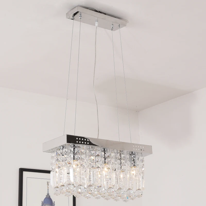 HOMCOM Crystal Light Chandelier, 50Lx20Wx18H cm-Steel/Crystal