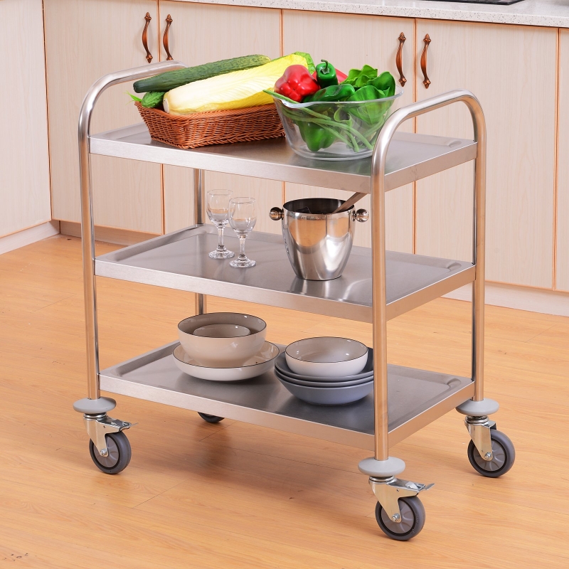 HOMCOM 3-Tier Rolling Kitchen Island, Stainless Steel, 70.5Lx40.5Dx81H cm-Silver