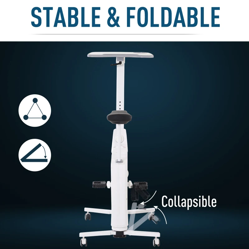 HOMCOM Steel Collapsing Portable Exercise Bike w/ Table Top Desk White