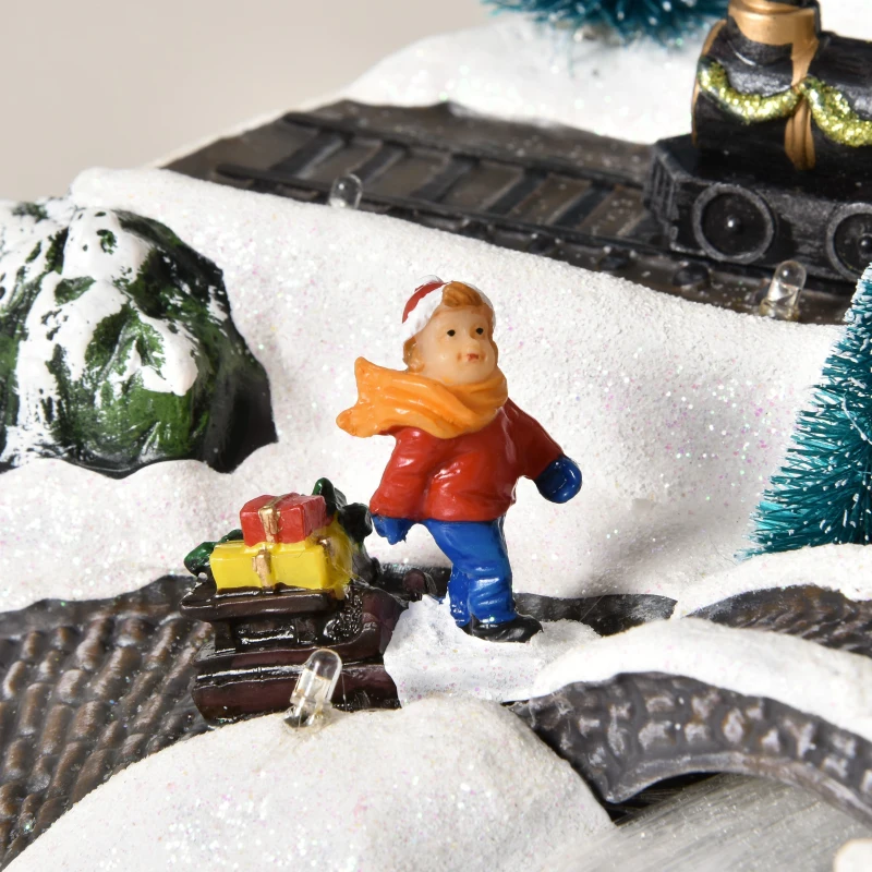 HOMCOM Prelit Christmas Musical Villages with Rotating Tree Animated Xmas Village with Sound Fibre Optic Transformer or Battery-Operated Festival Decoration for Tabletop