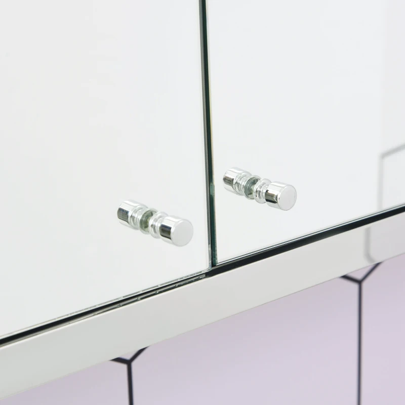 kleankin 7 Compartment Mirrored Bathroom Storage Cabinet On-Wall Steel Frame w/ 2 Doors Double Reflection Shelves Home Vanity Silver Tone