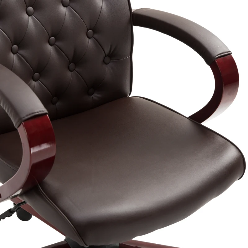 Vinsetto High Back Executive Office Chair Swivel Computer Desk Armchair Tilting Seat Height Adjustable Ergonomic Bonded Leather Wooden Base (Brown)