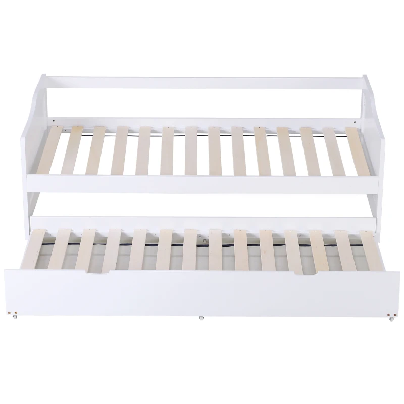 HOMCOM Single Trundle Bed in Double Layer Frame w/ Underbed Storage Drawer White