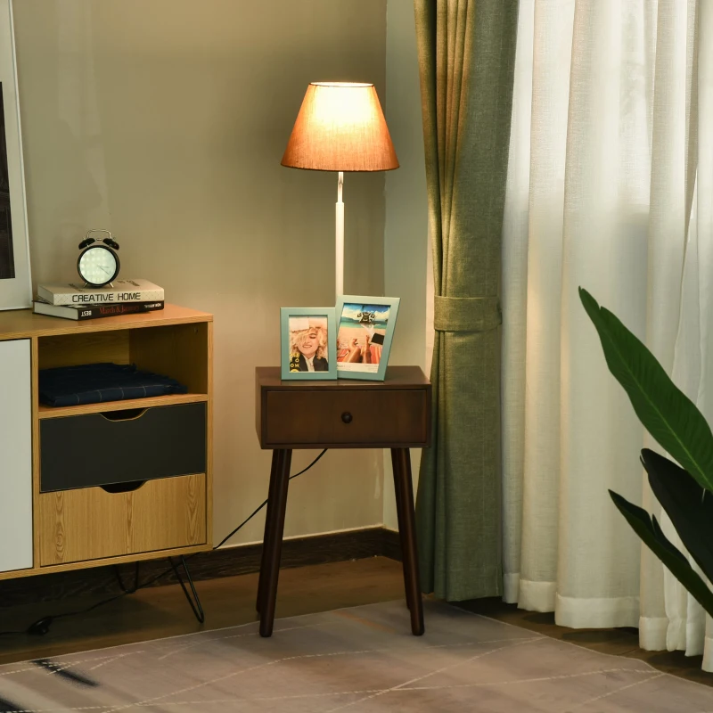 HOMCOM Rubber Wood USB Port Drawer w/ Lamp Brown