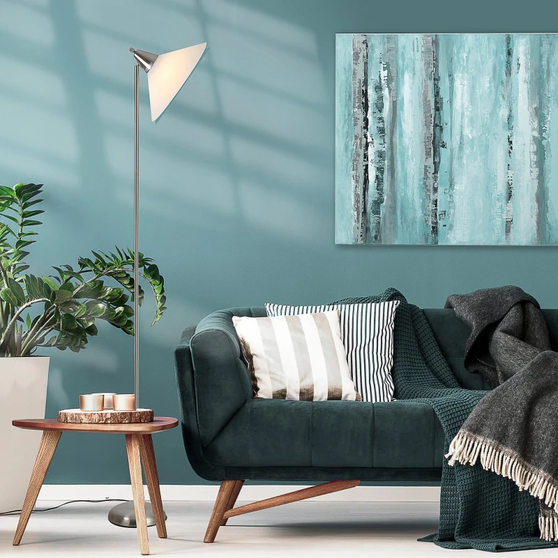 HOMCOM 180cm Floor Lamp Moving Cone Lampshade w/Steel Pole Round Base Home Living Room Elegant Style Office Silver