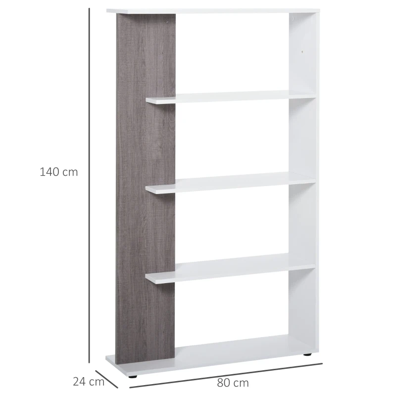 HOMCOM 4-Tier bookshelf Freestanding Rack Organizer Display Bookcase Home Storage Utility Stand Multifunctional Holder  Grey & White