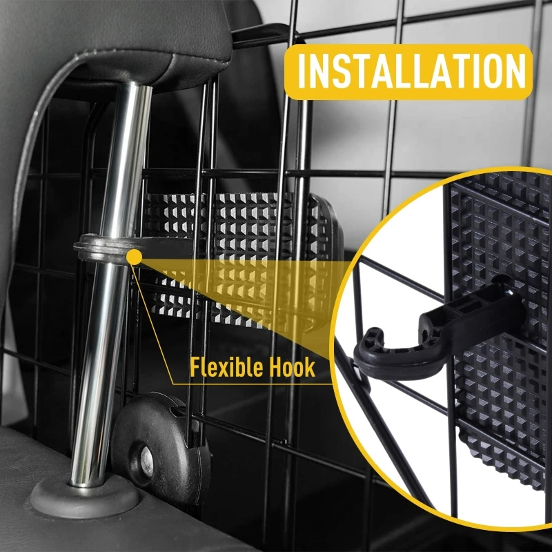 PawHut Heavy Duty Pet Dog Guard Wire Mesh Car Barrier Adjustable  Auto SUVs Vehicle Fence Safety Grill Black