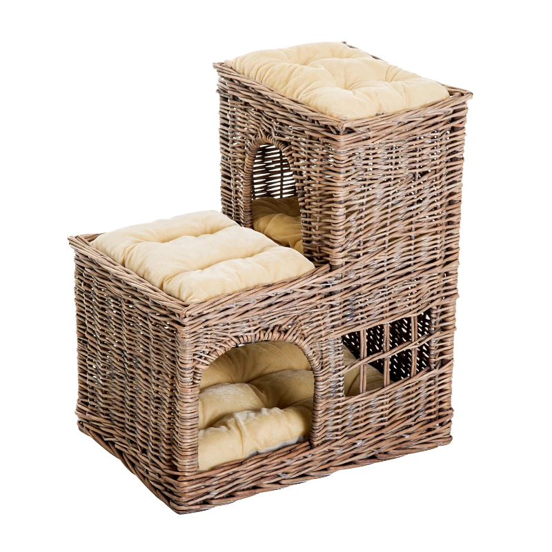 Pawhut Handcrafted Wicker Cat Cave Play House