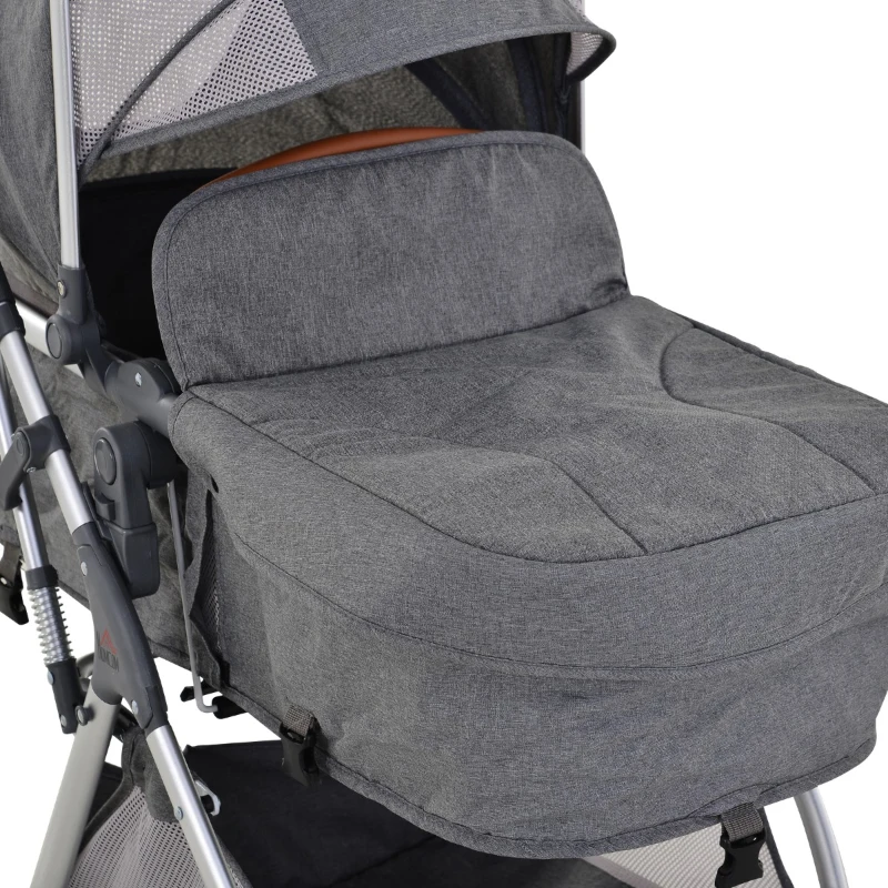 HOMCOM Aluminium Alloy Adjustable & Folding Baby Stroller Grey