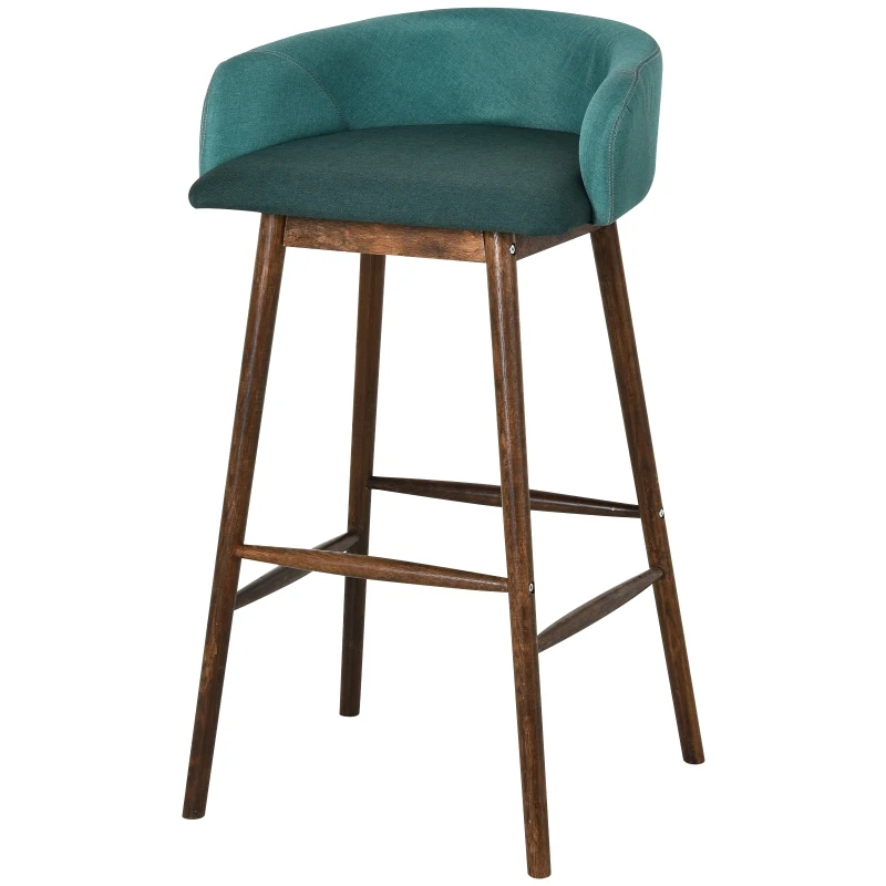 HOMCOM Oak Wood Upholstered Dining Bar Stool Green