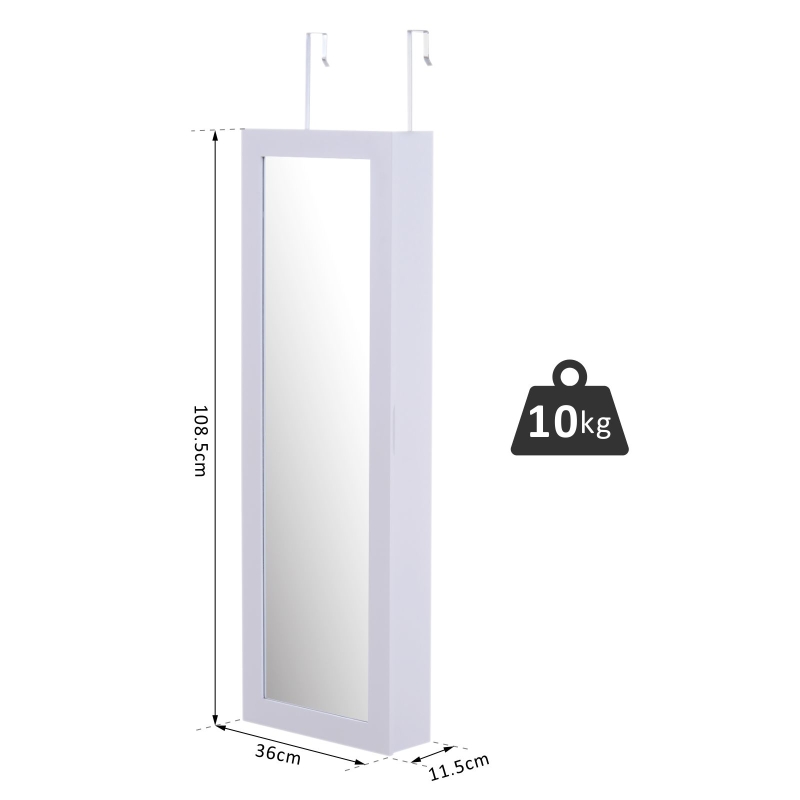 HOMCOM Wall /Door Mounted Armoire Mirror Jewellery Cabinet, 36Wx108.5Hx11.5T cm-White