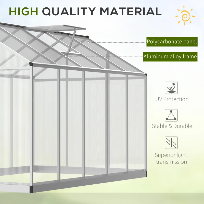 Outsunny 303x183x195cm Clear Polycarbonate Sheet Walk-In Greenhouse
