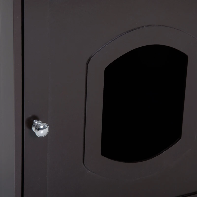 PawHut 2 in 1 Litter Box Enclosure Toilet Wooden Cat House Litter Tray Cover Pet Bed Home Furniture for Living Room Bedroom 51 x 48 x 51 cm (Dark Brown)