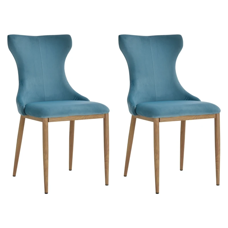 HOMCOM Polyester Upholstered Set-of-2 Dining Chairs Blue
