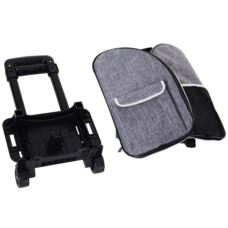 PawHut Pet Travel Trolley Suitcase Airline Suitable Carrier Backpack w/ Mesh Window Wheels and Padded Floor Grey