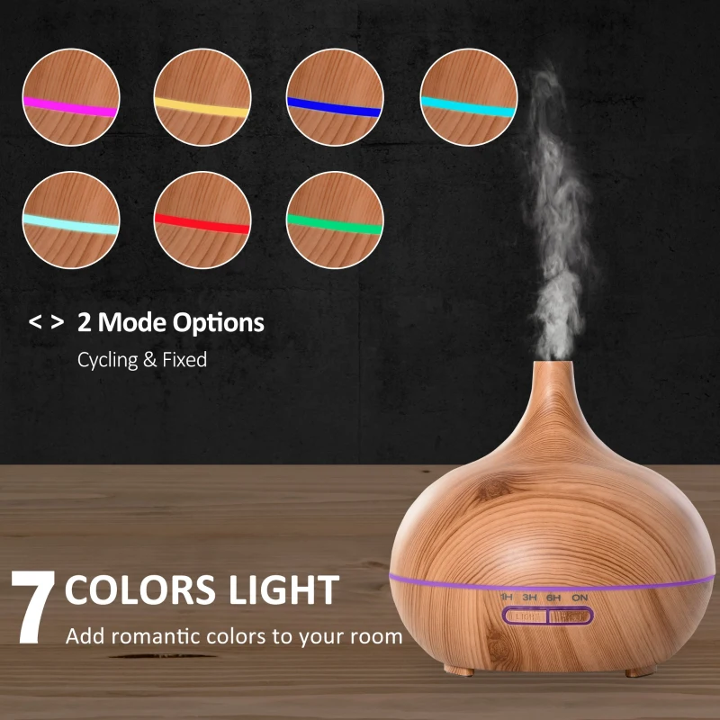 HOMCOM 400ml Aroma Diffuser for Essential Oils & Water Humidifier w/ 7 LED Lights Timer Auto Shutdown Home Office Relaxation Mini Spa Wood Effect Brown