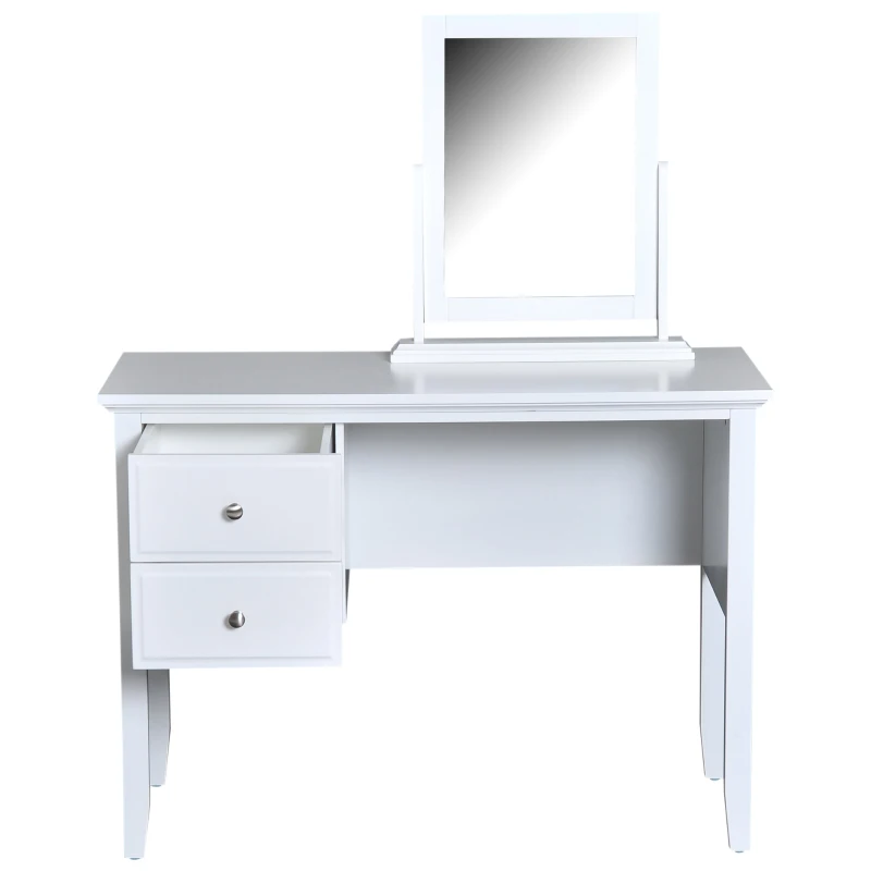 HOMCOM MDF Dressing Table Makeup Vanity Desk with 2 Drawers & Mirror Bedroom Furniture 100 x 40 x 73 cm White