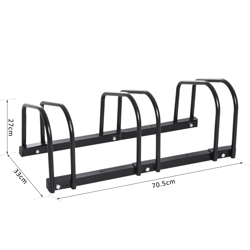 HOMCOM Bike Stand Parking Rack Floor or Wall Mount Bicycle Cycle Storage Locking Stand 76L x 33W x 27H (3 Racks, Black)