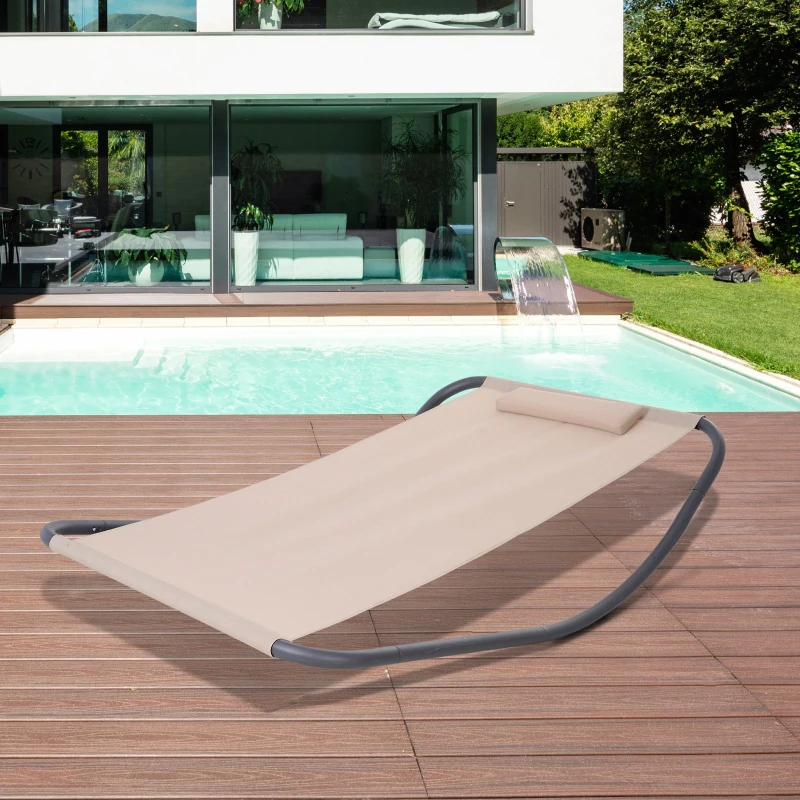 Outsunny Single Garden Rocking Bed Outdoor Swing Sun Lounger Day Bed Recliner with Pillow - Beige