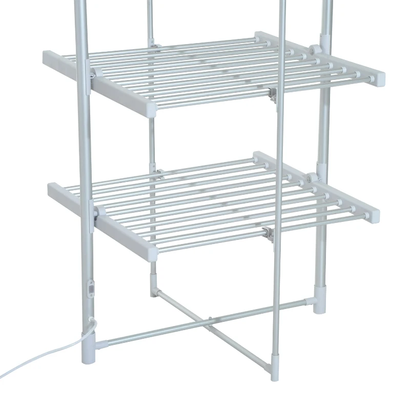 HOMCOM Electric Cloth Airer 2 Tier Heater Quick Dry Standing Warmer Light Weight Portable Aluminium Frame w/ Folding Function