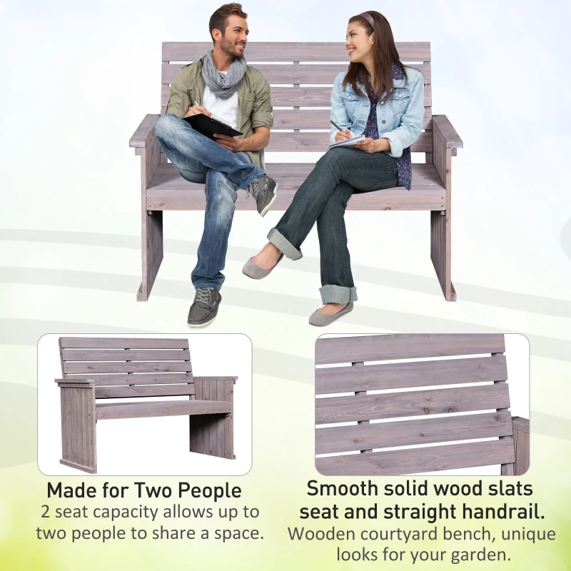 Outsunny 2-Seater Garden Double Bench Solid Fir Wood Outdoor Armrest Chair High Back Loveseat