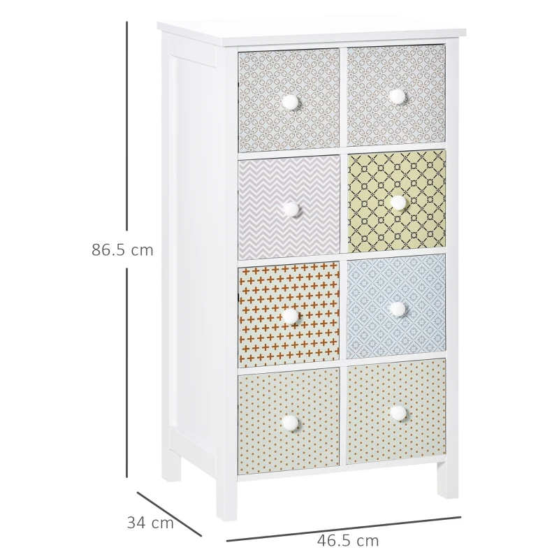HOMCOM Chest of Drawers, 8 Drawer Dresser, Storage Organizer Unit for Bedroom, Bathroom
