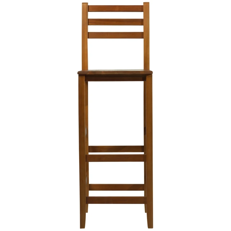 HOMCOM 2 PCs Bar Stools Chairs  W/ Footrest, Acacia Wood-Teak Colour