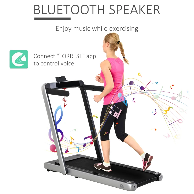 HOMCOM 2.25HP Electric Folding Treadmill, 2-In-1 Running Walking Jogging Machine, with LED Display, Remote Control for Home Office Use, Silver