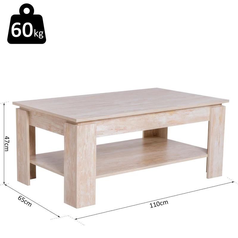 HOMCOM 2-Tier Coffee Table W/Storage Shelf, 110Lx65Wx47H cm-Wood Grain Colour