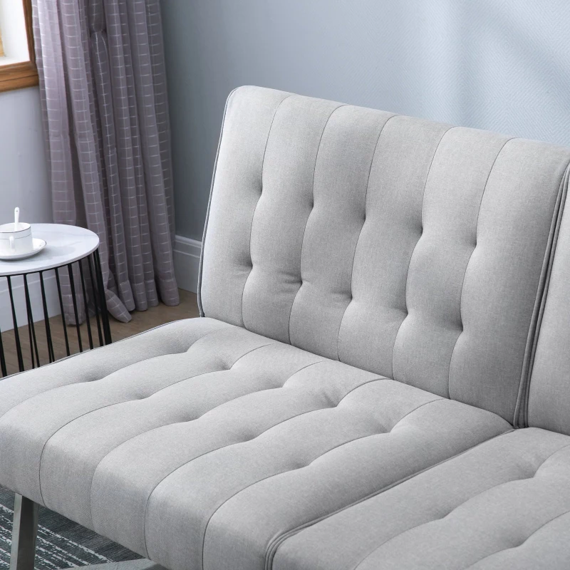 HOMCOM Two Seater Sofa Bed Futon Split Back Recliner W/Wood Frame, 98D x 181W x 79Hcm-Grey