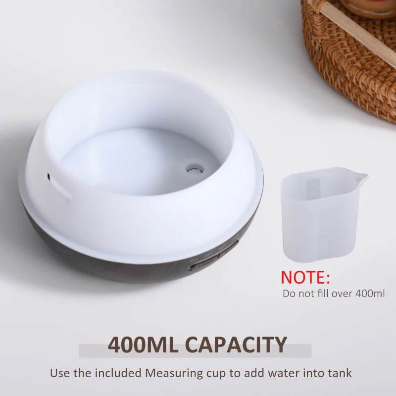 HOMCOM 400ml Aroma Diffuser for Essential Oils & Water Humidifier w/ 7 LED Lights Timer Auto Shutdown Home Office Relaxation Mini Spa Dark Brown