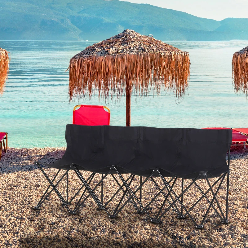 Outsunny 4 Seat Sport Bench Camp Seat Folding Portable Camping Chair with Carrying Case - Black