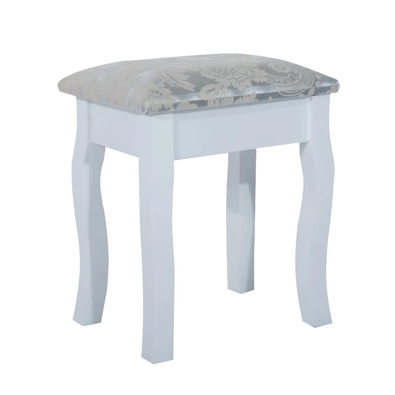 HOMCOM Wooden Dressing Table Vanity Set Makeup Shabby Chic Vintage Style Jewelry Cosmetic Storage Drawer Padded Seat w/Mirror & Stool (White)