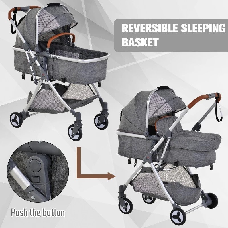 HOMCOM Aluminium Alloy Adjustable & Folding Baby Stroller Grey