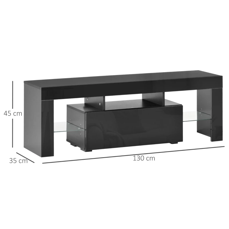 HOMCOM High Gloss TV Stand Cabinet with LED RGB Lights and Remote Control for 43"/50"/55" TV, Media TV Console Table with Compartment, Black