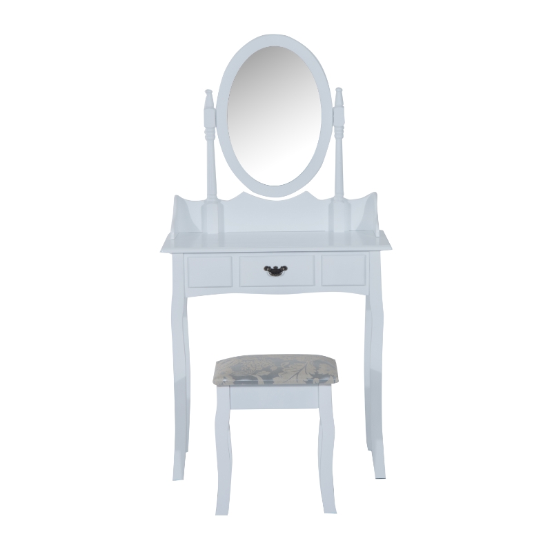 HOMCOM Wooden Dressing Table Vanity Set Makeup Shabby Chic Vintage Style Jewelry Cosmetic Storage Drawer Padded Seat w/Mirror & Stool (White)