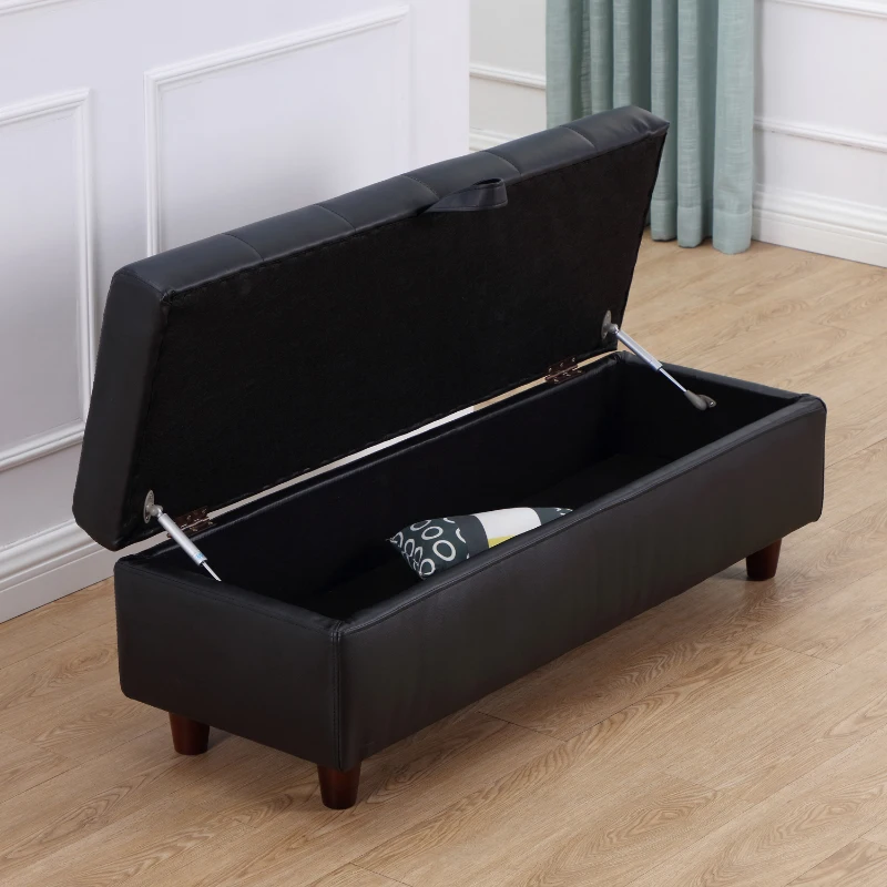 HOMCOM Storage Ottoman Stool Bench in PU Leather for Bed End or Hallway (Black)