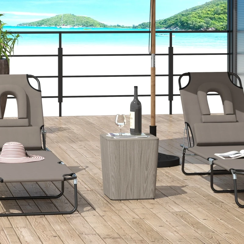 Outsunny 50L Outdoor Patio Wood Effect Square Coffee Table Storage Bar Table Garden Furniture Bucket - Light Coffee