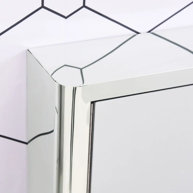 kleankin 7 Compartment Mirrored Bathroom Storage Cabinet On-Wall Steel Frame w/ 2 Doors Double Reflection Shelves Home Vanity Silver Tone