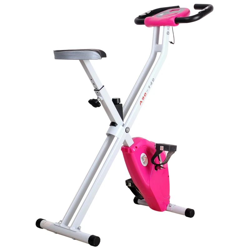 HOMCOM Folding Exercise Bike LCD Monitor Home Gym Exercise Adjustable Tension Padded Seat Heart Rate Monitor Pulse Sensor Pink