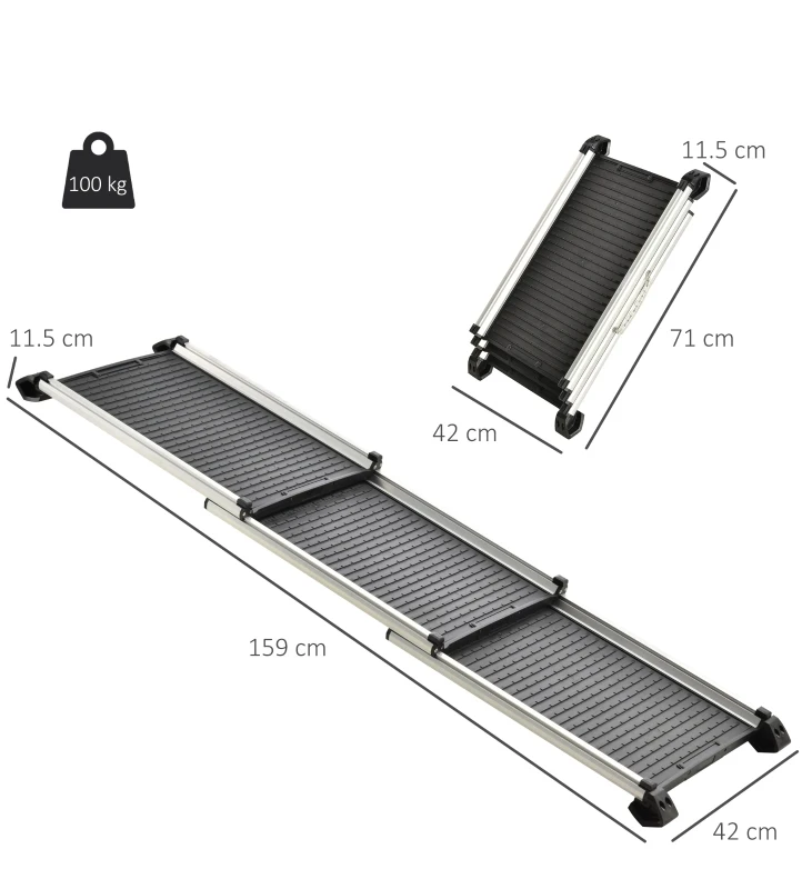 PawHut Telescoping Dog Car Ramp Lightweight Aluminium Alloy Frame Portable with Carry Handle, 71cm - 159cm