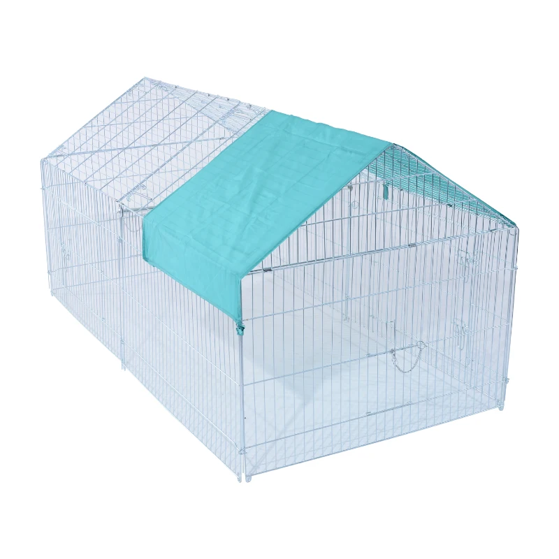 PawHut Small Animal Metal Pet Enclosure Outdoor Run Play Rabbit Guinea Pig Duck Chicken Folding Cage Playpen Hutch w/ Cover (220L x 103W x 85H (cm))